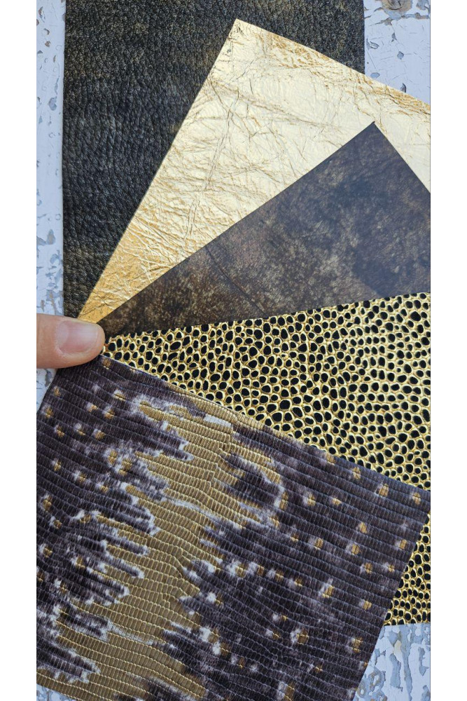 5 Selected leather scraps, GOLD...
