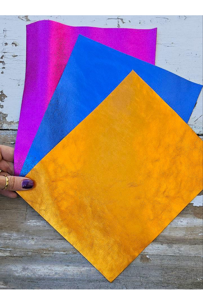 3 Selected metallic leather pieces,...