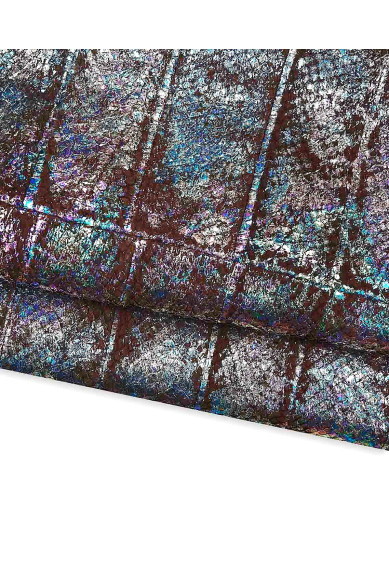 Pellame marrone laminato OLEOGRAFICO, pelle bandina di SALMONE metallizzata multicolor, morbida