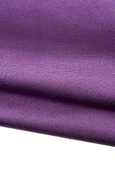 Purple leather skin, METALLIC tiny pebble GRAIN printed goatskin, soft sparkle hide for diy projects