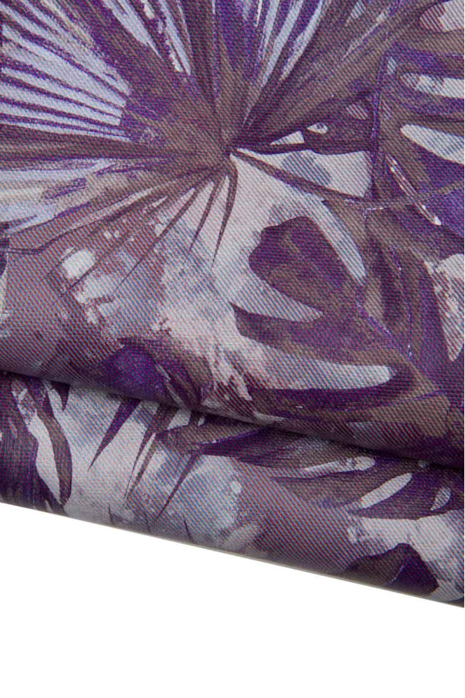 FLOWER printed leather hide, purple...
