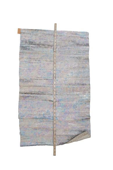 Light grey HOLOGRAPHIC leather hide, multicolor metallic print on SALMON band, soft material