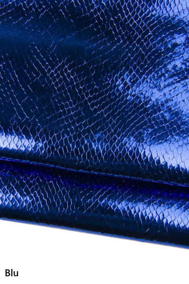 Pelle PITONE arancione, fuxia, blu elettrico - capra LAMINATA stampa serpente, pellame per fai da te