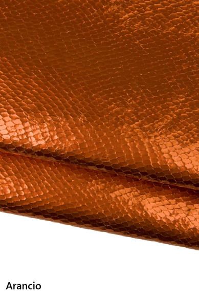 Pelle PITONE arancione, fuxia, blu elettrico - capra LAMINATA stampa serpente, pellame per fai da te