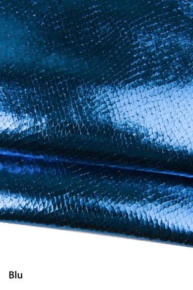 Pellami PITONATI LAMINATI - capra rossa verde blu stampata serpente, pelle lucida per fai da te