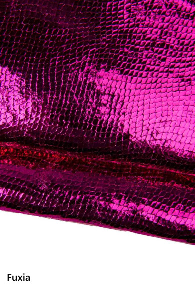 Pelle METALLIZZATA RETTILE verde, blu, fuxia - capra laminata stampa pitone, pellame lucido elegante