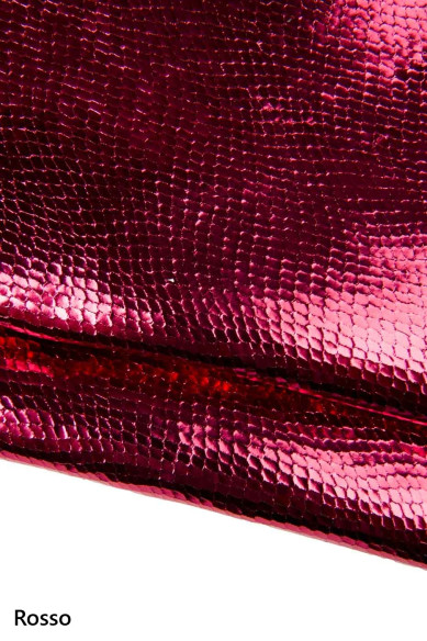 Pellami PITONATI LAMINATI, capra metallizzata stampa serpente rettile rosa, oro, rosso scuro, marrone