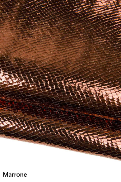 METALLIC PYTHON leather skins, glossy reptile printed goatskins - pink, gold, dark red, brown colors