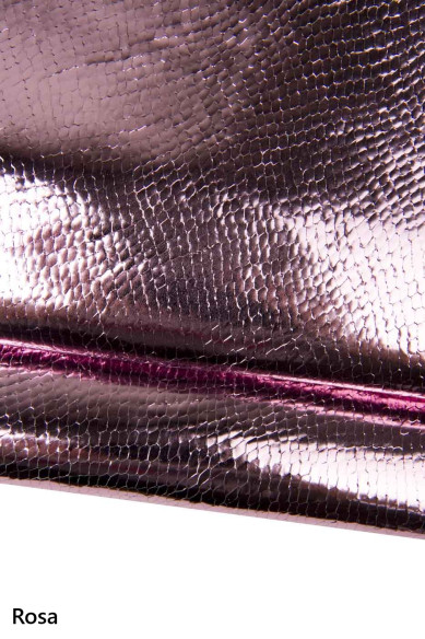 Pellami PITONATI LAMINATI, capra metallizzata stampa serpente rettile rosa, oro, rosso scuro, marrone