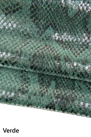 Red, green PYTHON cowhides, REPTILE printed metallic leather hides, soft calfskins for diy projects