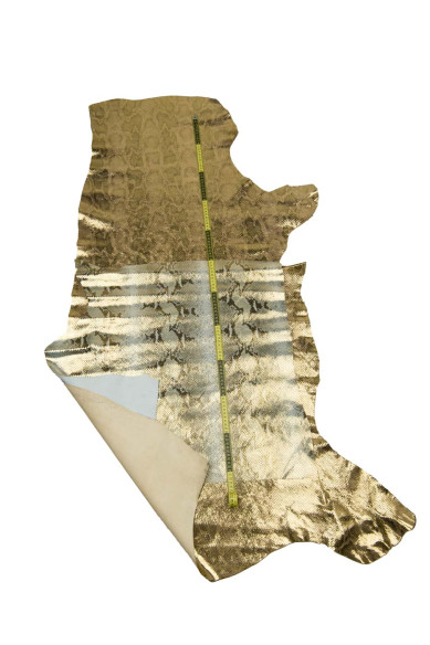 METALLIC PYTHON leather hides, grey - brown reptile snake printed soft calfskin