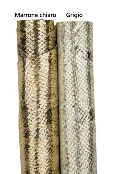 Pellami PITONATI grigio, marrone chiaro - pelli di vitello morbido LAMINATO stampa serpente rettile