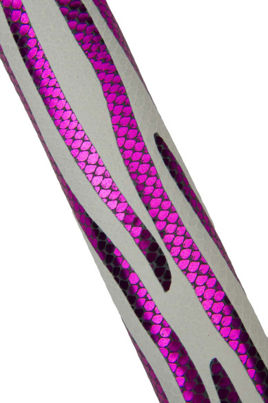 Pelle MAXI ZEBRA, pellame vitello stampa zebrata laminata fuxia su base pitone bianco