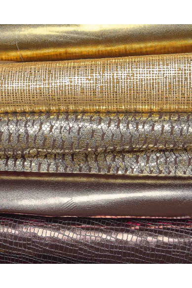 5 GOLD BRONZE assorted leather skins, metallic printed matching goatskins for DIY projects as per pictures
