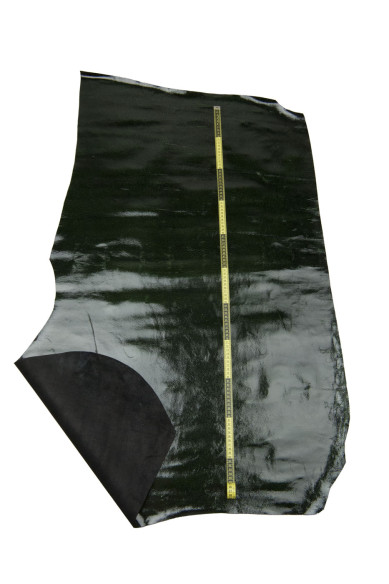 Pellame LUCIDO stampa CRACKLE nero- verde, vitello sportivo morbido, pelle vintage per fai da te