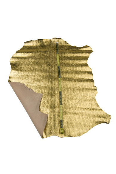 Pelle laminata ORO, capra lavata stampa simil - RETTILE serpente, pellame di lusso metallizzato DORATO
