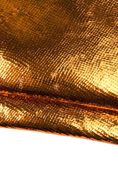Orange PYTHON leather skin, snake printed METALLIC goatskin, reptile pattern on soft hide, for hobbyists