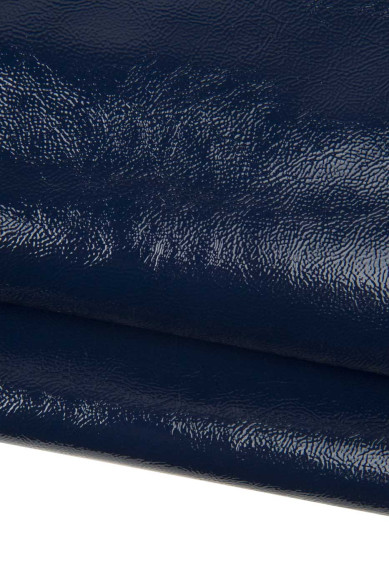 Pelle NAPLAK blu, vitello VERNICIATO morbido, pellame lucido stropicciato 1.1 - 1.3 mm