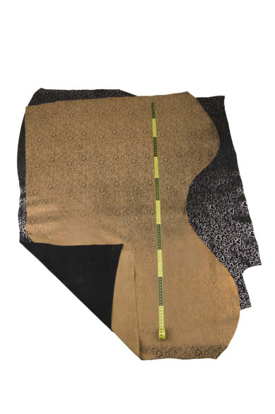 HEART printed leather hide, black-silver and brown-bronze suede cowhide, METALLIC textured calfskin