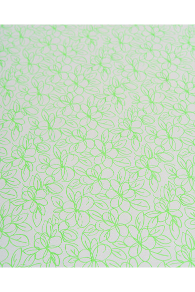 FLUO green floral textured leather hide, neon green FLOWER print on white smooth cowhide, sporty soft calfskin