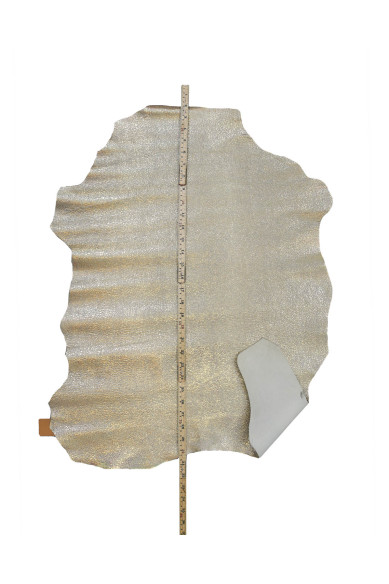 Light gold HOLOGRAPHIC leather skin, crackled printed metallic goatskin, metallic soft hide for DIY projects