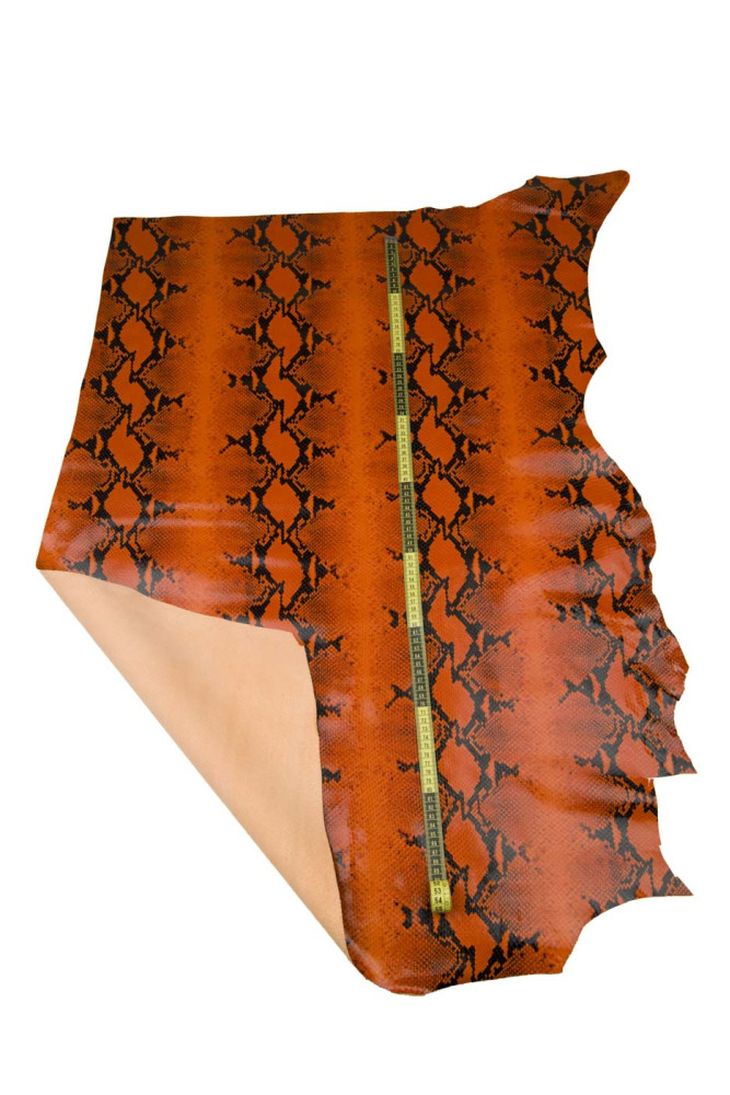 Orange PYTHON printed cowhide, GLOSSY...
