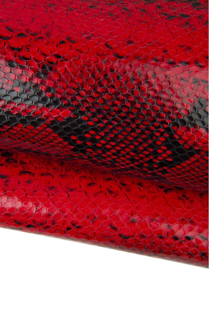 Red black PYTHON leather hide, snake...
