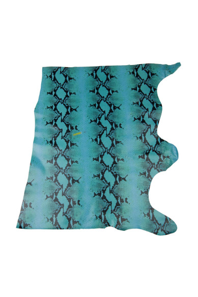 Turquoise PYTHON textured leather hide, top quality glossy soft calfskin, SNAKE printed cowhide for hobbyists
