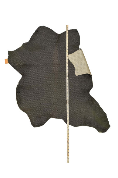 Dark green PIERCED hair on leather hide, tiny CIRCLES print on pony calfskin, soft hairy cowhide for crafting