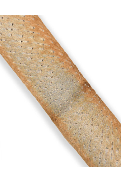 Beige PIERCED hair on leather hide, printed pony calfskin, soft luxurious HAIRY cowhide for hobbyists