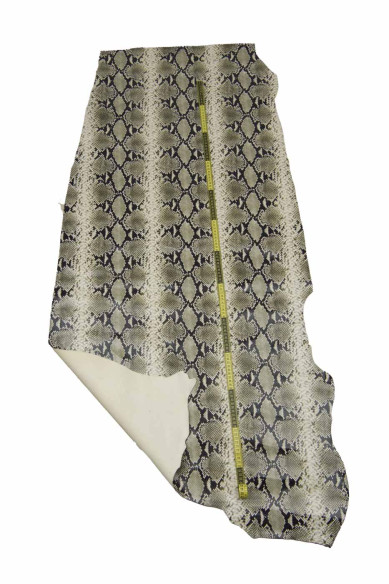 ROCK PYTHON leather hide, black - grey reptile snake calfskin, glossy textured cowhide for DIY creations