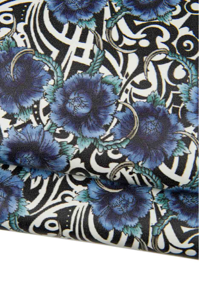 Pelle stampa FLOREALE blu su base...