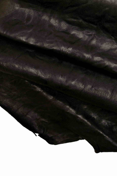 BLACK goatskin leather, VEGETABLE washed soft wrinkled skin, natural soft genuine italian hide, leather for crafting
