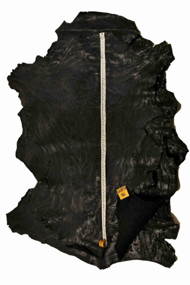 PELLAME conciato VEGETALE -pelle di agnello lavato effetto stropicciato nero, cuoio vintage lucido morbido