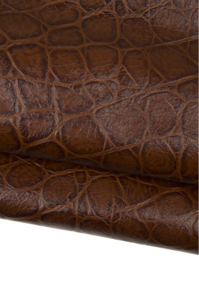 Brown CROCODILE printed leather hide,...