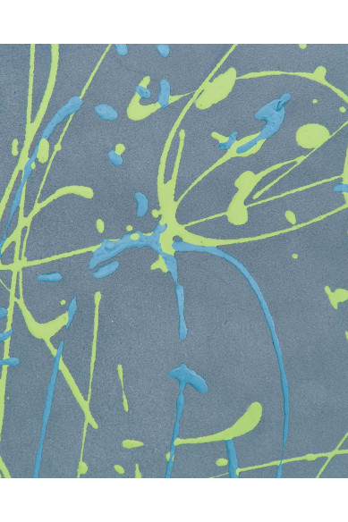 Pellami stampa SCHIZZO decorati a MANO, capra scamosciata grigio e verde motivo pollock, pelli per artigiani