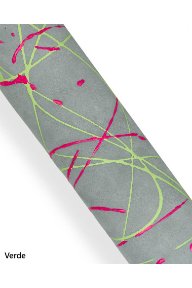 Pellami stampa SCHIZZO decorati a MANO, capra scamosciata grigio e verde motivo pollock, pelli per artigiani