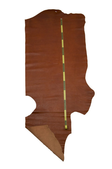 Genuine CARVED leather hide, reddish brown natural wrinkled calfskin, STRIPED printed soft cowhide for crafters