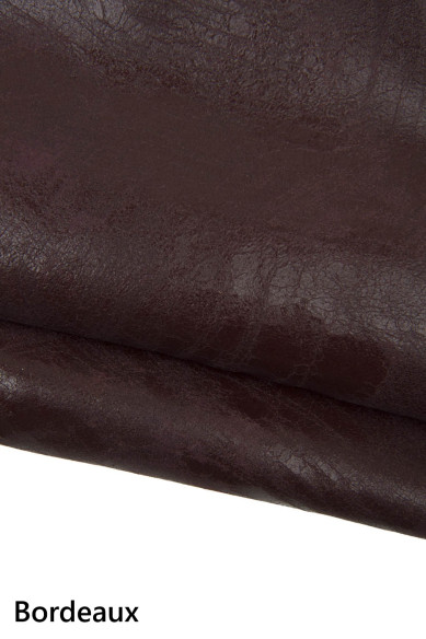 Burgundy, blue, brown CRACKLED leather, VINTAGE aged suede cowhide, soft semi glossy calfskin