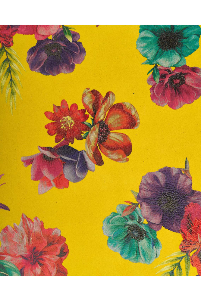 FLORAL print on yellow leather skin,...