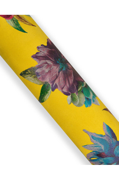 FLORAL print on yellow leather skin, MULTICOLOR flower textured suede goatskin, hide for hobbyists B17814-ST