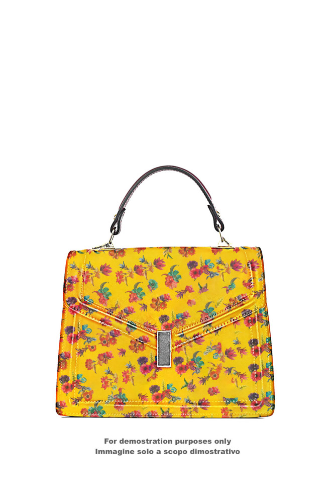 FLORAL print on yellow leather skin,...