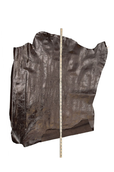 Dark brown WRINKLED leather skin, VINTAGE glossy  goatskin, soft hide for crafting  0.6 - 0.7 mm