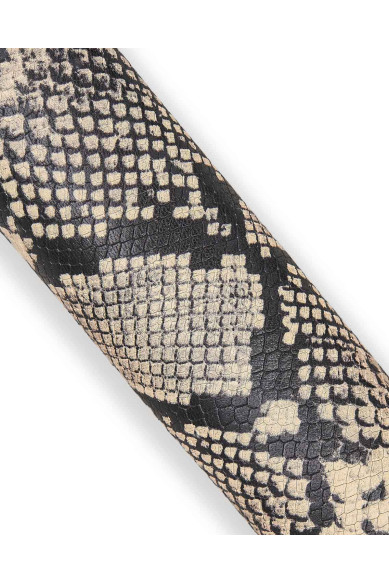 Pellame pitonato grigio nero, capra stampa RETTILE, semi-lucida con motivo serpente su pelle morbida