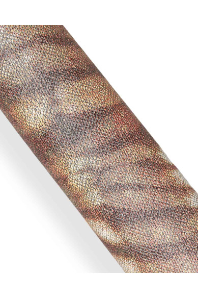 Pelle giallo arancio stampa ASTRATTA con GLITTER oro, capra metallizzata morbida per fai da te