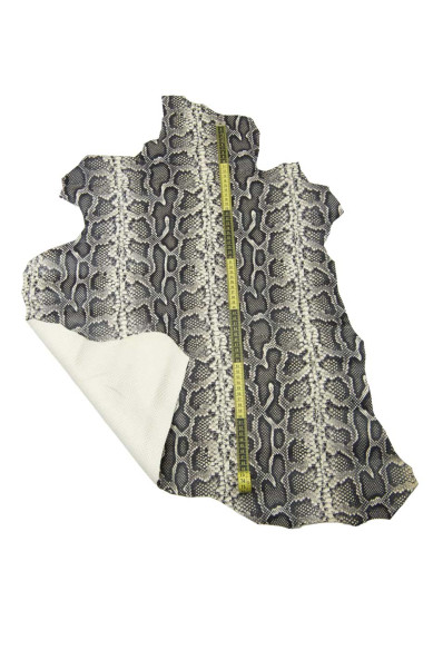 SNAKE printed leather skin, white - black - grey PYTHON textured goatskin, semi glossy reptile hide