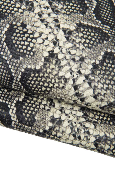 SNAKE printed leather skin, white - black - grey PYTHON textured goatskin, semi glossy reptile hide