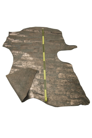 Pellame grigio - bronzo, capra SCAMOSCIATA grigia stampa LAMINATA effetto pennellate, pelle sportiva morbida
