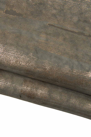 Pellame grigio - bronzo, capra SCAMOSCIATA grigia stampa LAMINATA effetto pennellate, pelle sportiva morbida