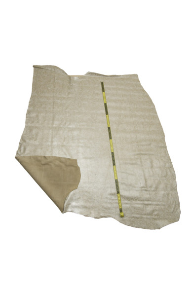 GLITTER SUEDE leather hide, beige white metallic ZEBRA textured cowhide, bright printed calfskin for hobbyists